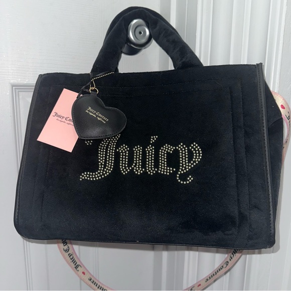 NWT Juicy Couture Black Velour Liquorice Extra Spender Tote Crossbody - Picture 3 of 10